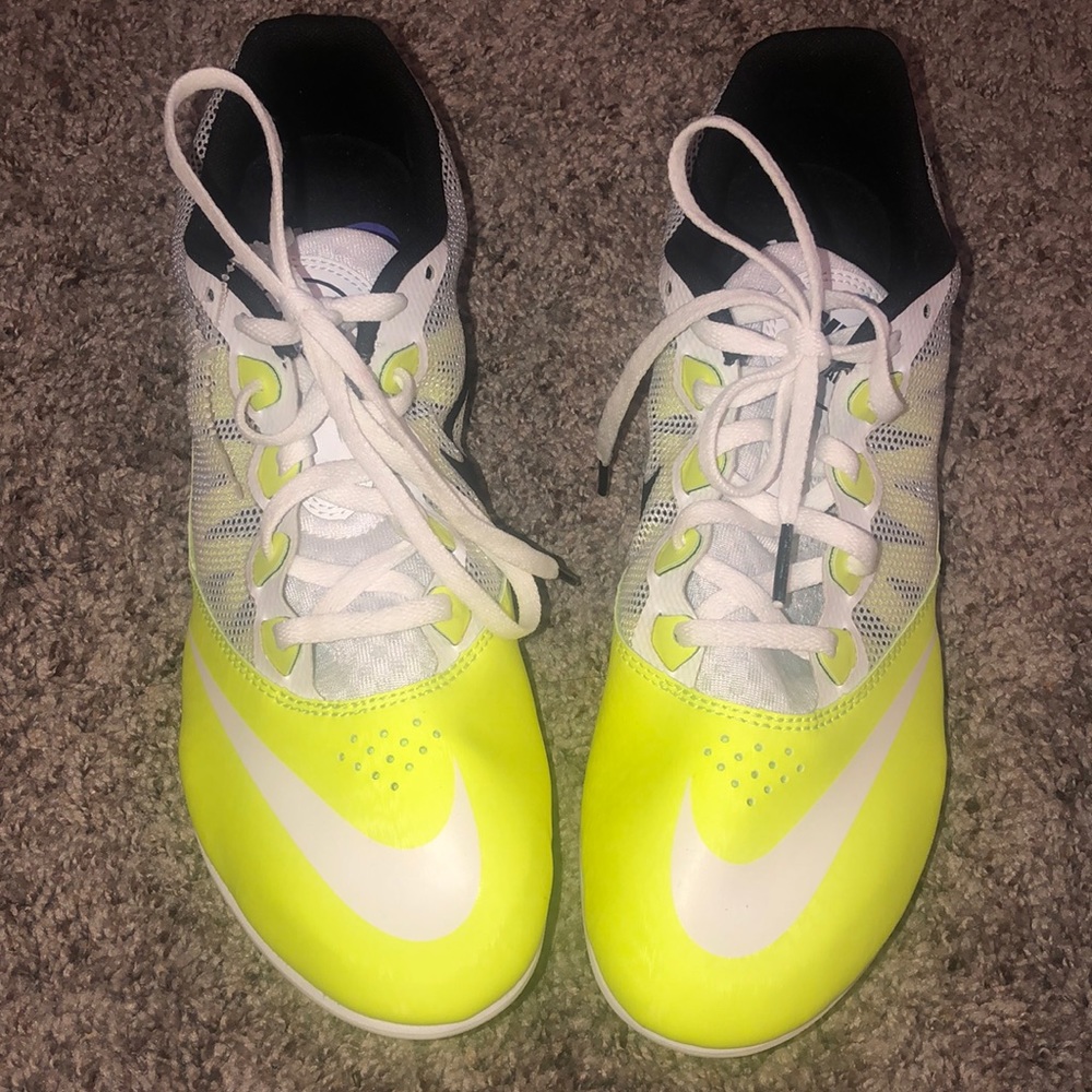 grey and neon green nike shoes